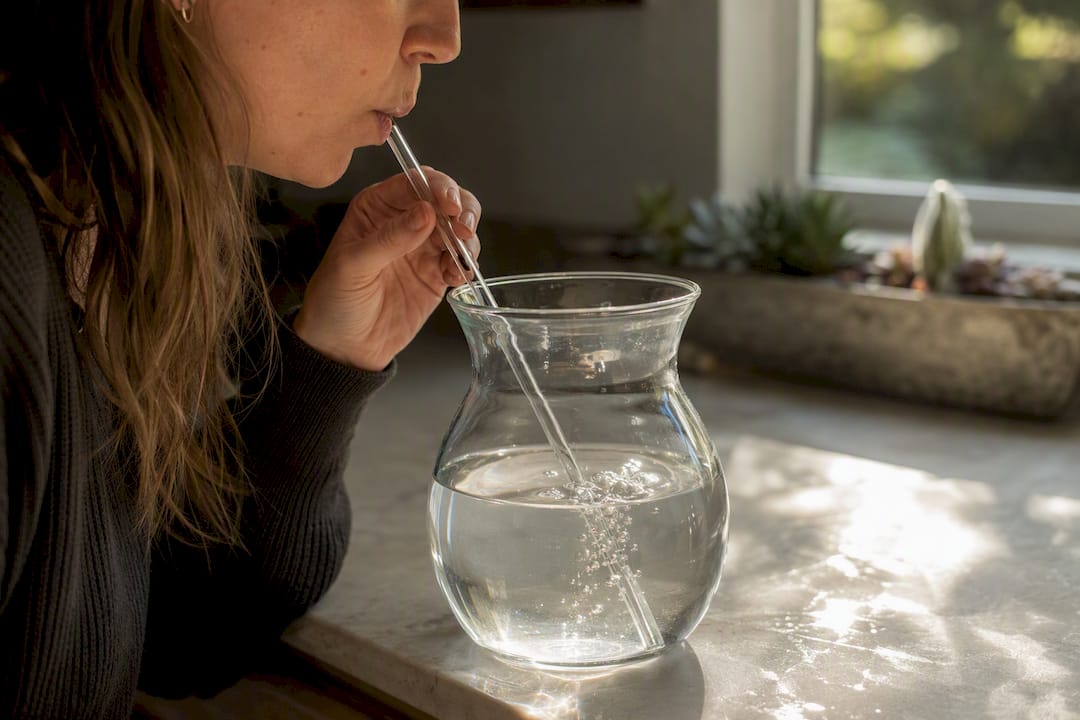 Water bubbling in bottle from phonation into straw