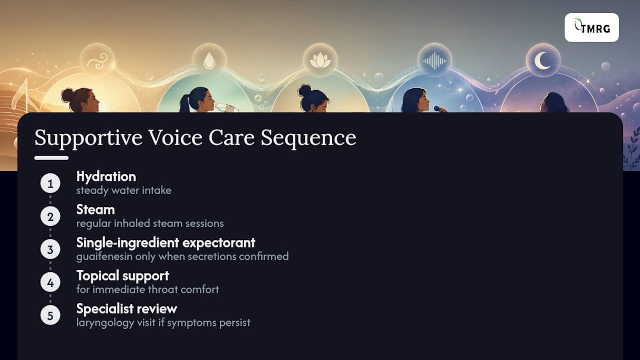 Our Perspective on Mucolytics and Supportive Voice Care — overview diagram