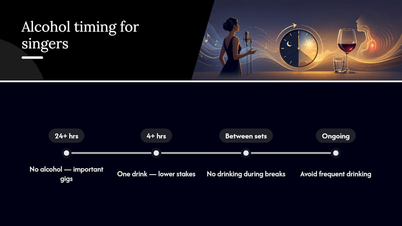 Alcohol timing guidance before singing