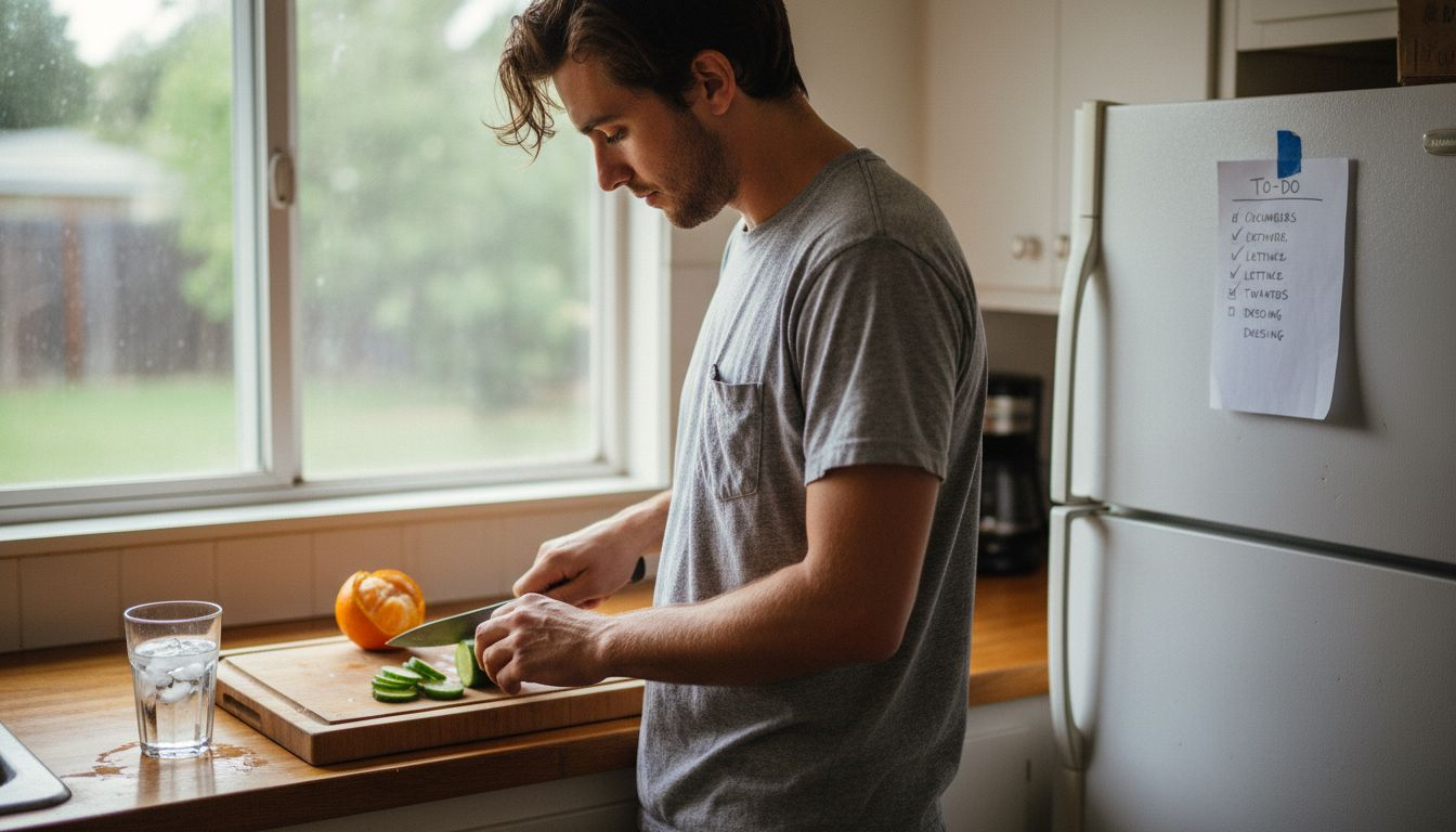 Man preparing healthy meal in kitchen