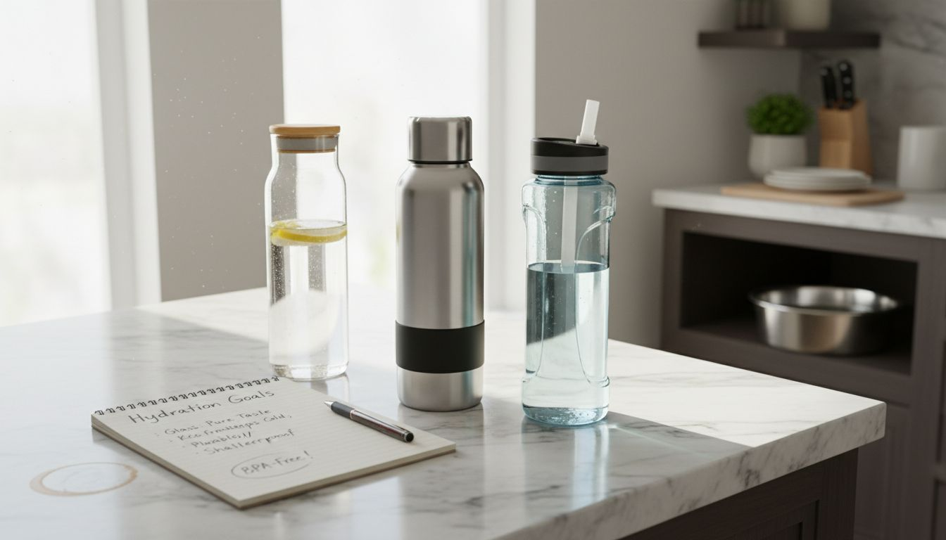 Three BPA-free bottles compared on counter