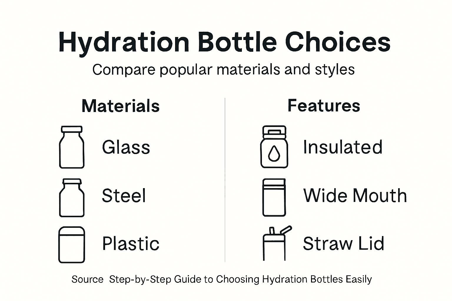 Infographic showing hydration bottle materials and features