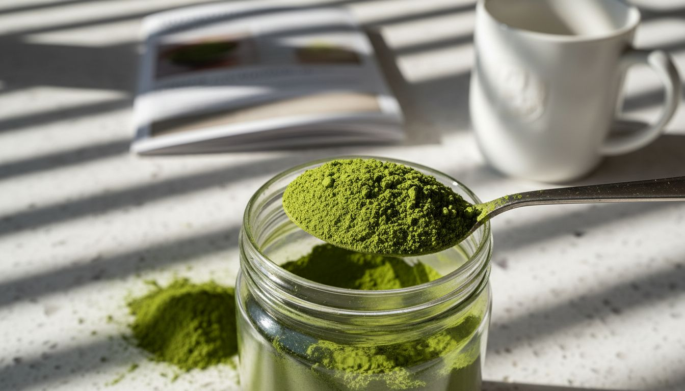Matcha powder close-up showing antioxidants