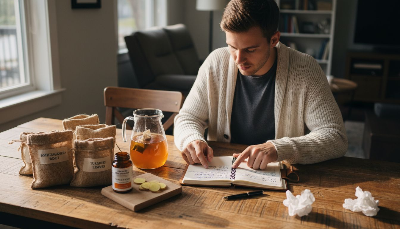 Man preparing wellness drink ingredients at table