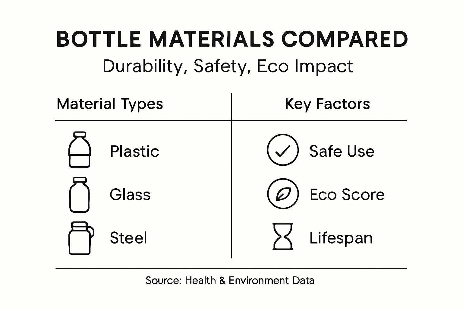 Infographic comparing bottle materials and health factors