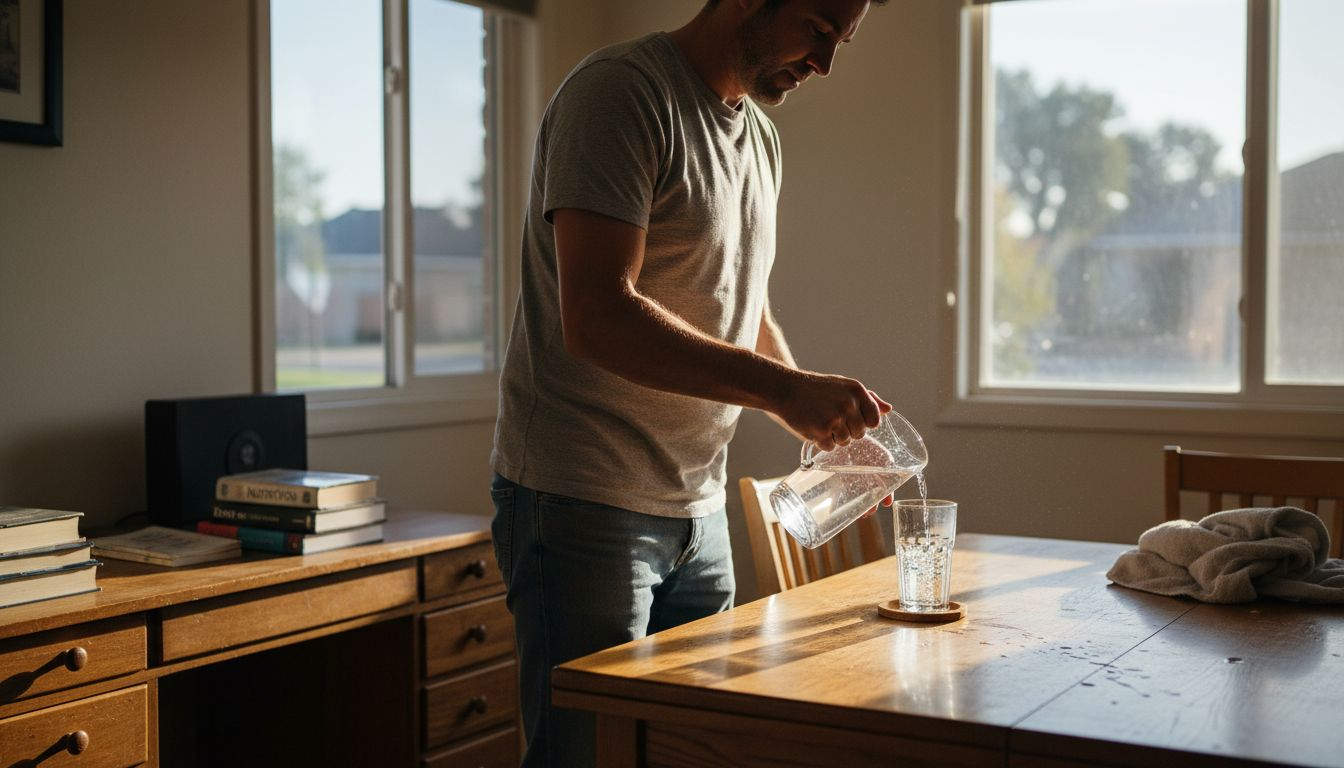 Man pouring water in home setting
