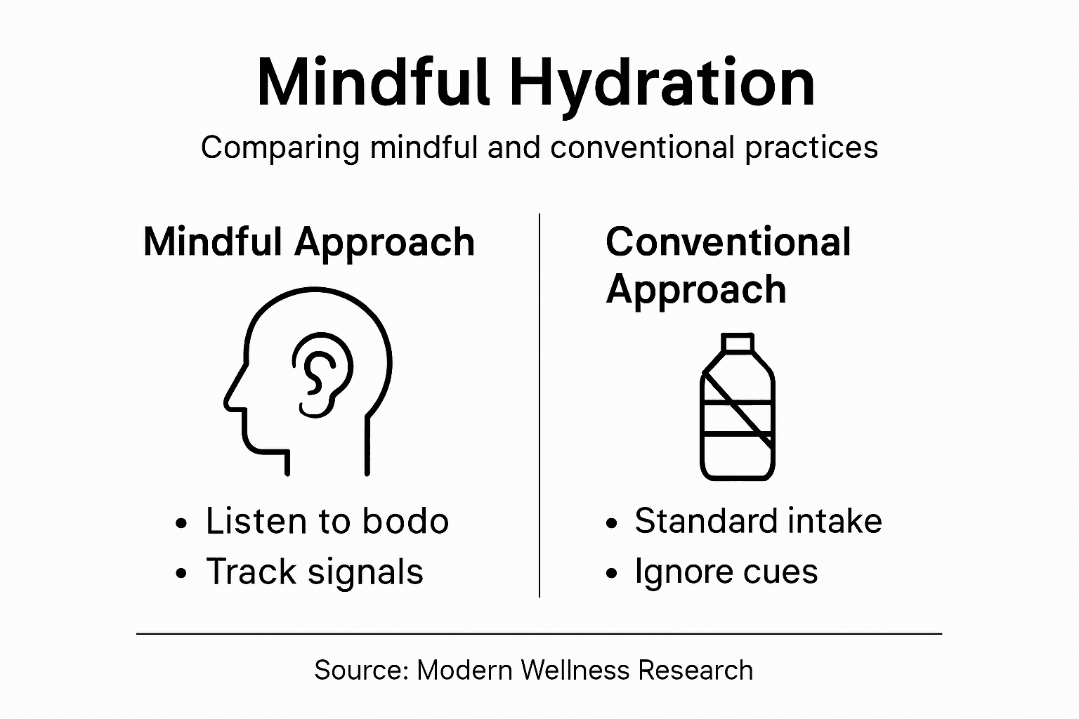Infographic contrasting mindful and conventional hydration