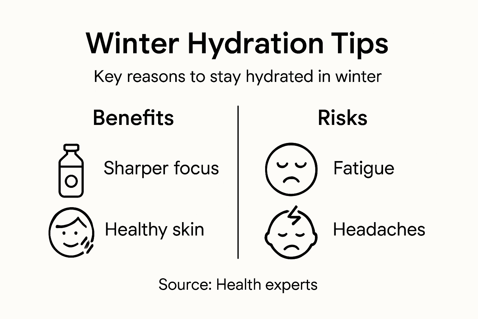 Infographic listing winter hydration benefits and risks
