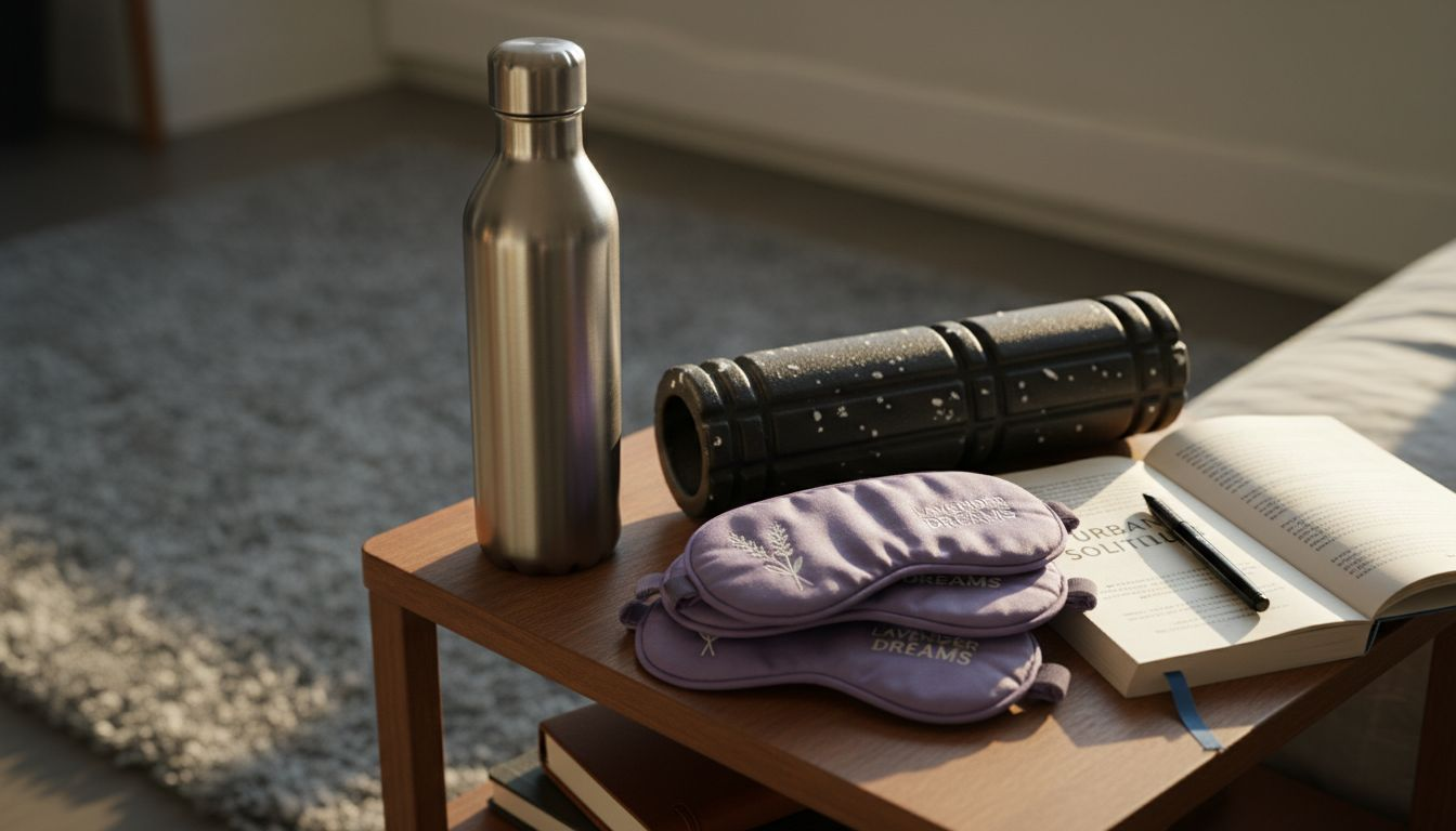 Wellness toolkit with hydration and relaxation props