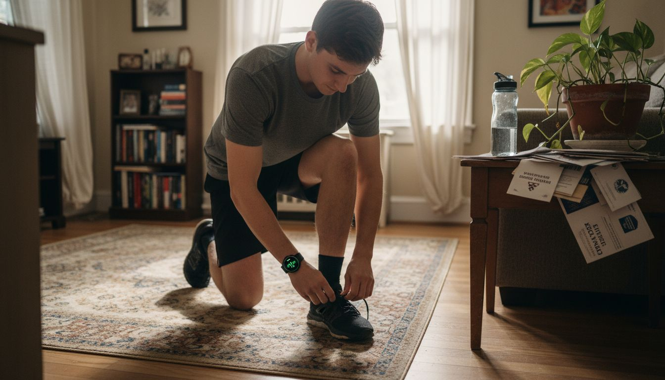 Man starts wellness routine at home