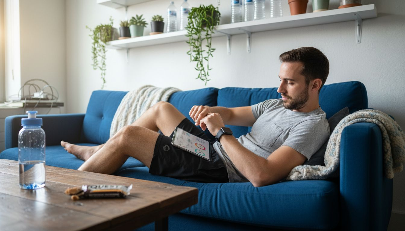 Man using smartwatch for wellness tracking