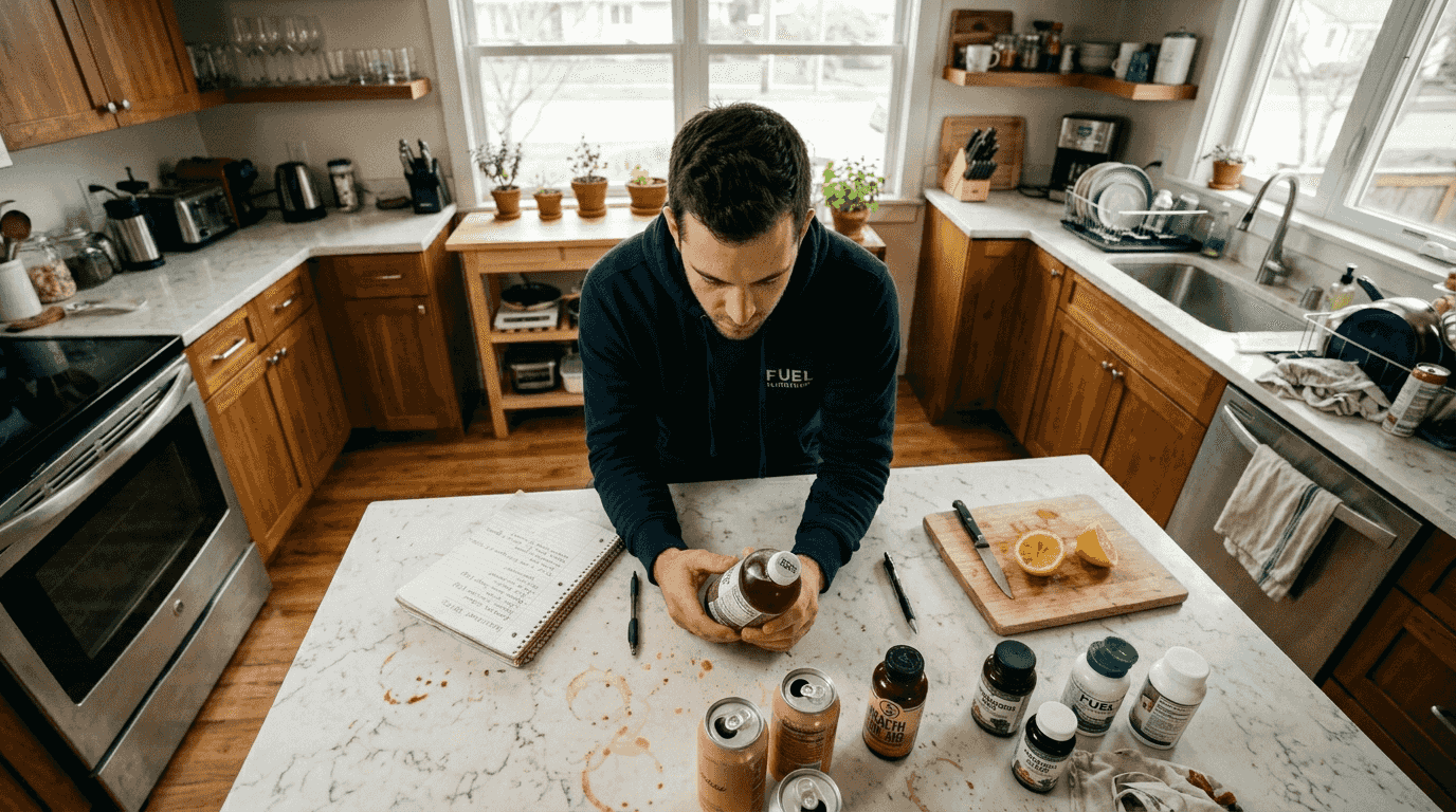 Person checking bioactive ingredients in drink