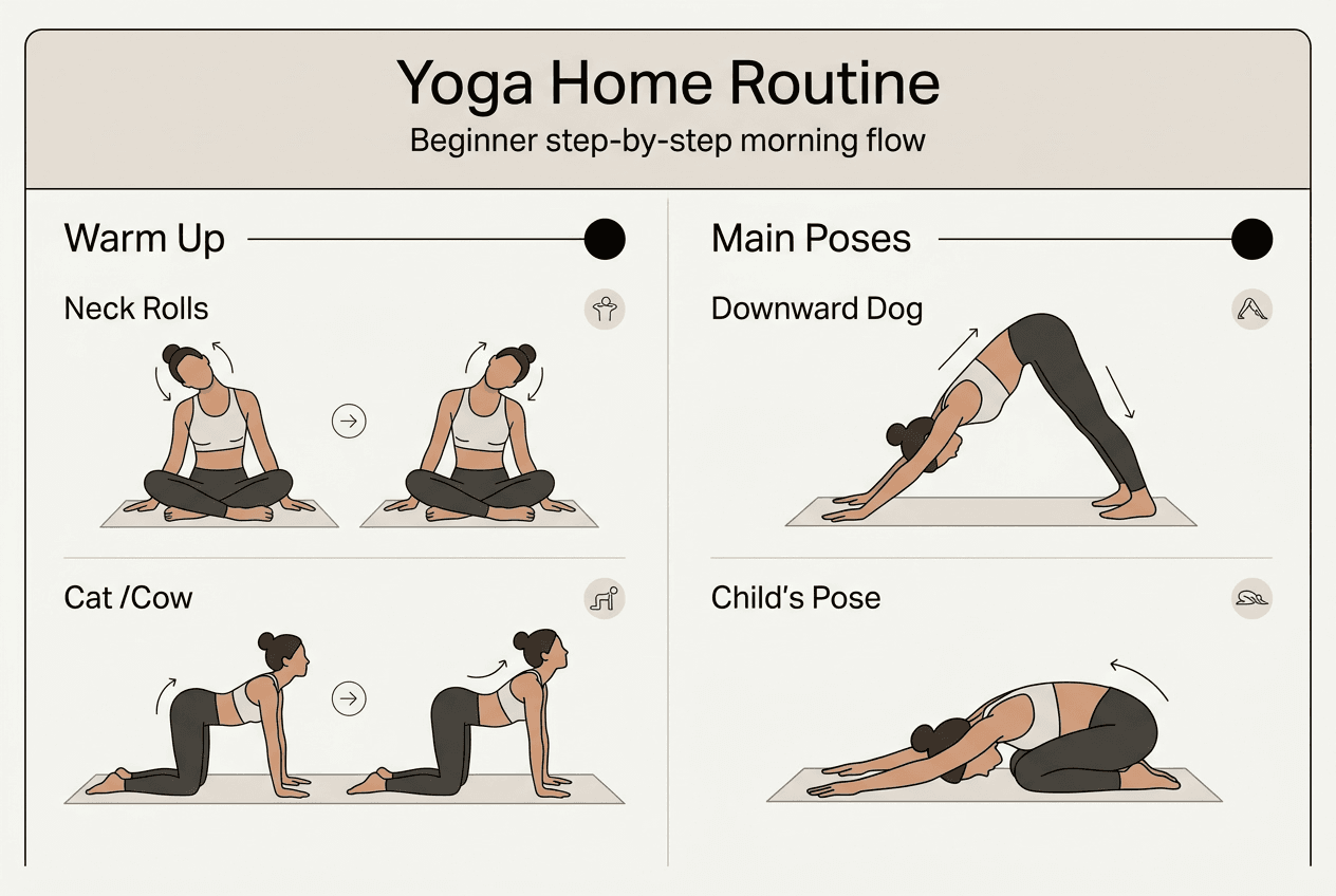 Infographic with yoga routine for beginners