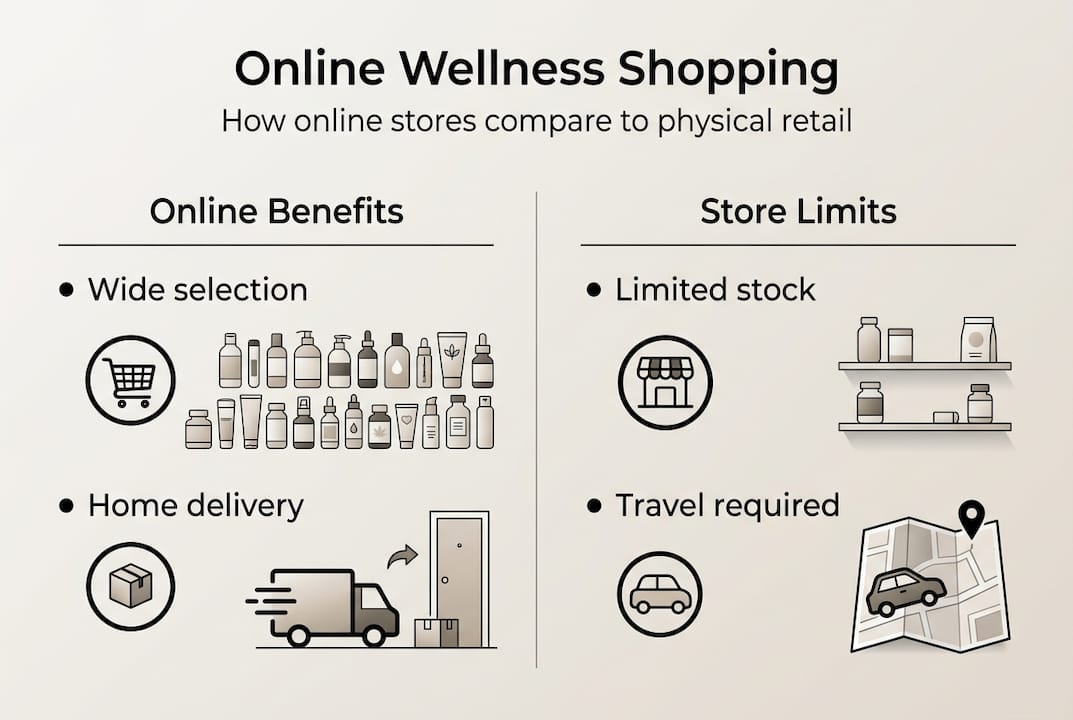 Infographic comparing online and store wellness shopping