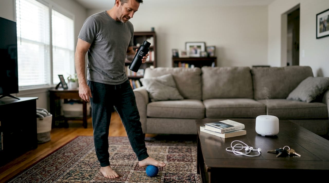Man using wellness tools in a living room