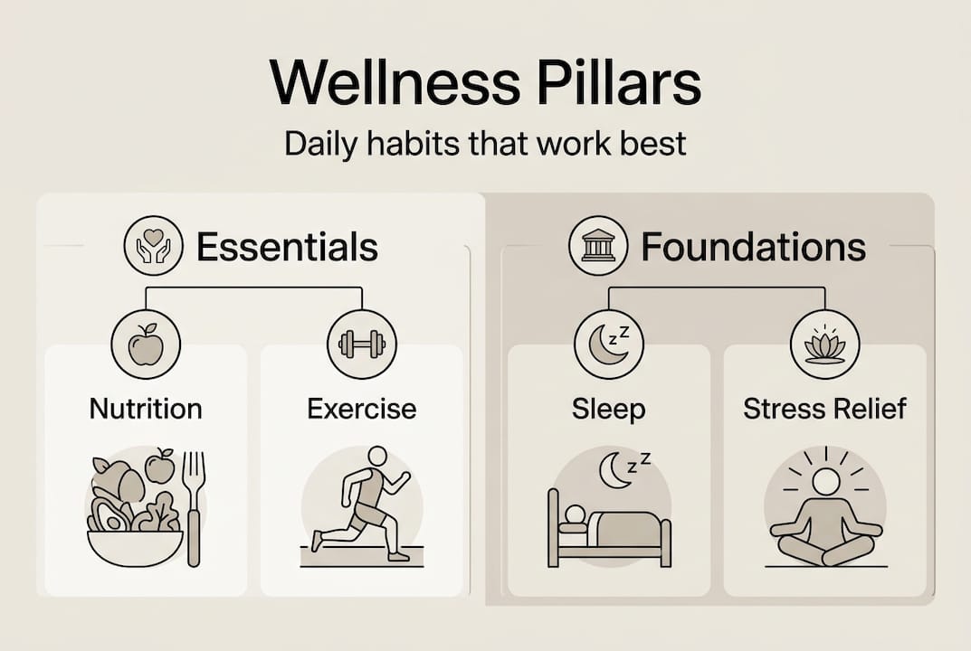 Infographic with core daily wellness pillars