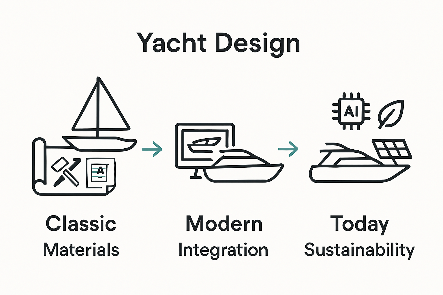Infographic comparing classic, modern, and future yacht technologies