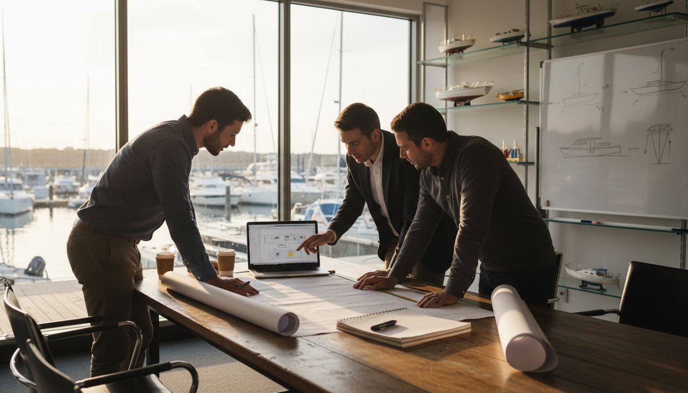 Engineering team planning yacht project
