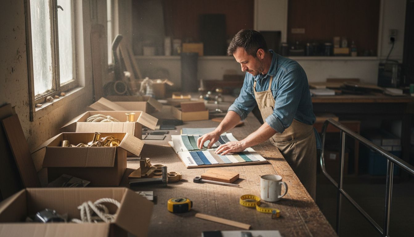 Specialist choosing marine-grade materials at workbench