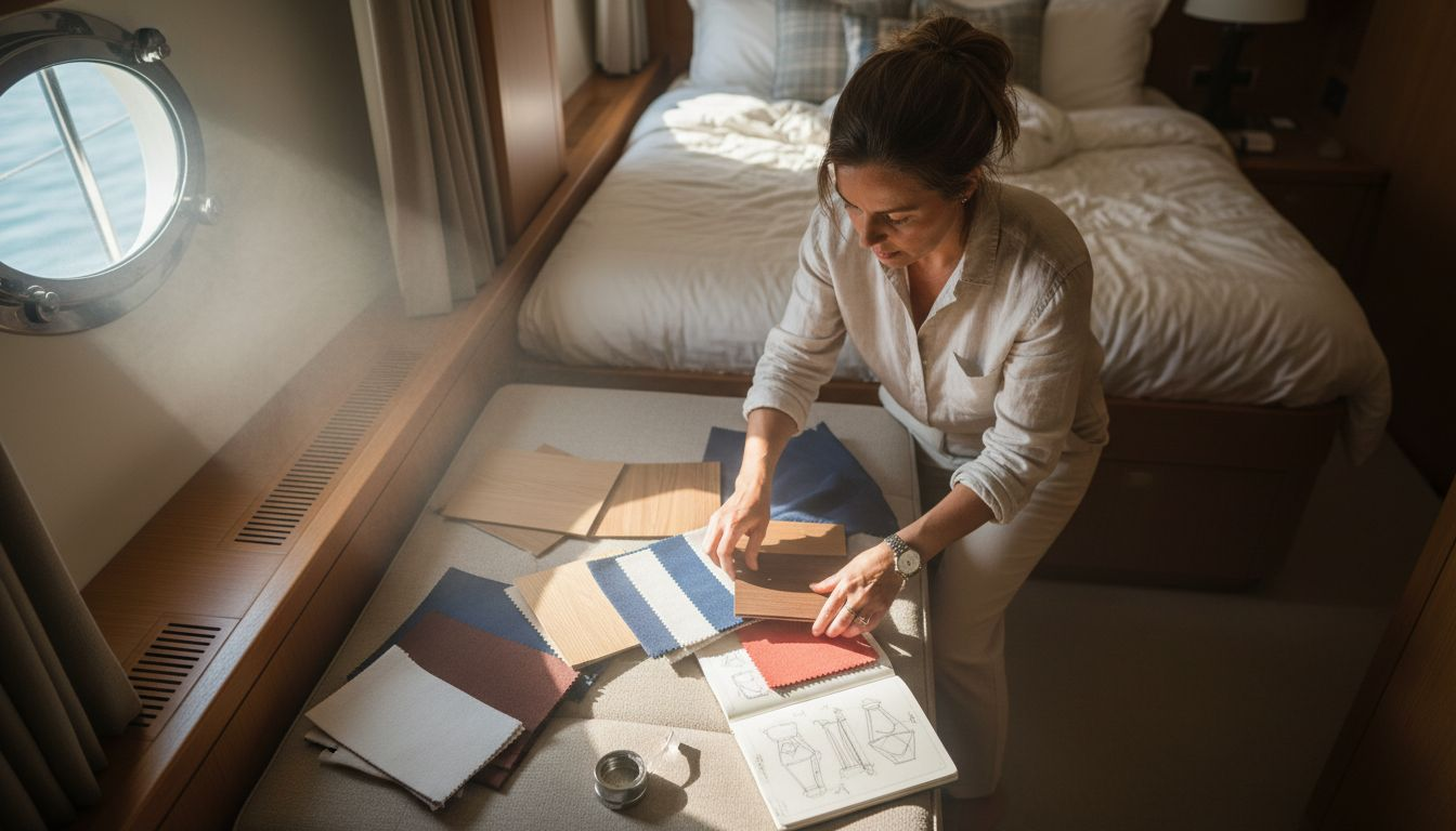 Designer selects yacht stateroom materials