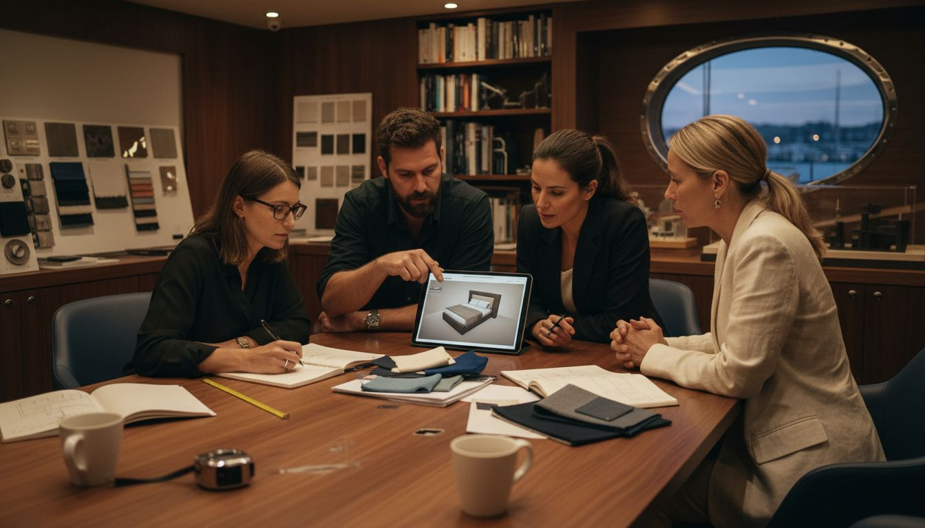 Teamwork around yacht interior design table