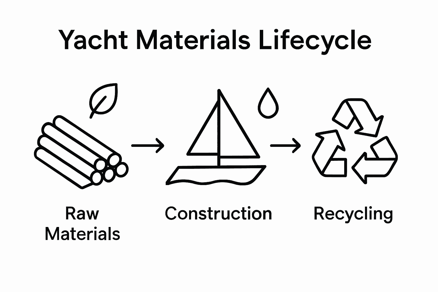 Yacht materials lifecycle and environmental impact infographic