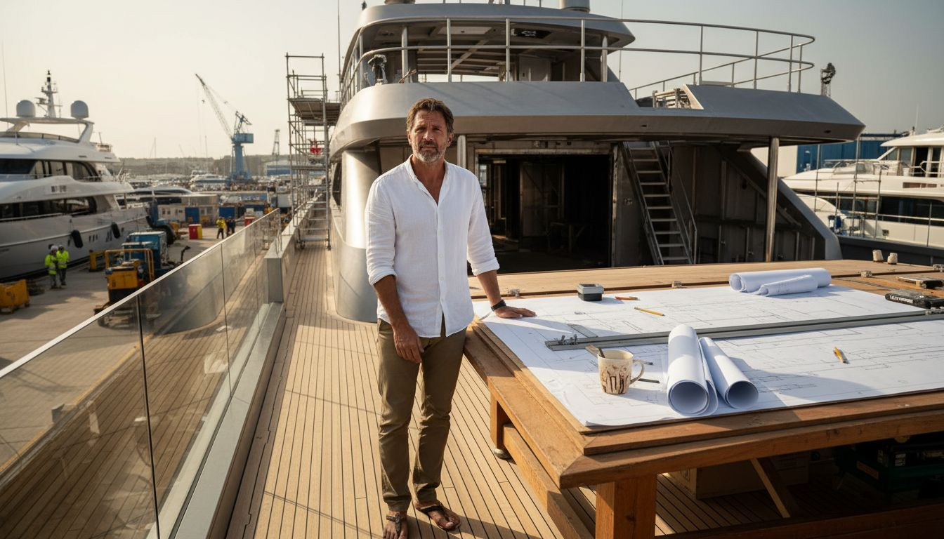 Yacht designer working on superyacht plans