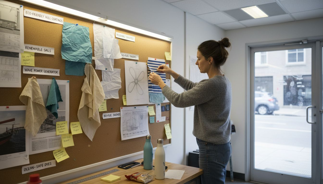 Designer reviewing yacht sustainability materials