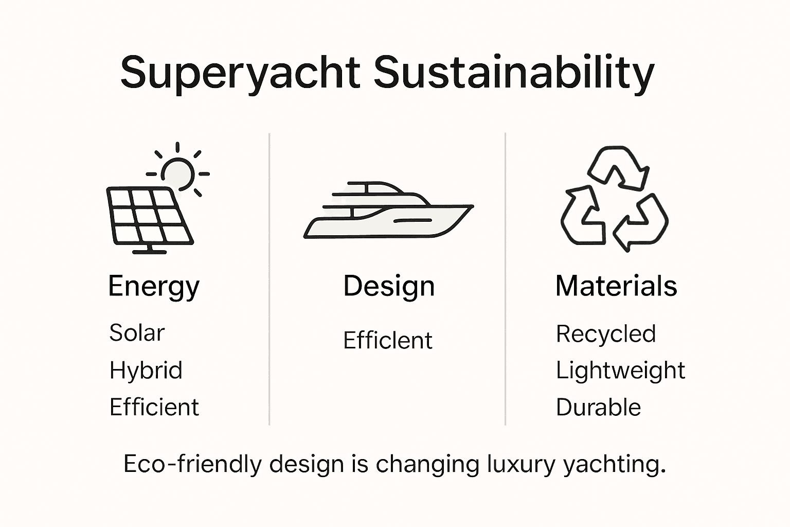 Infographic showing superyacht sustainability key aspects