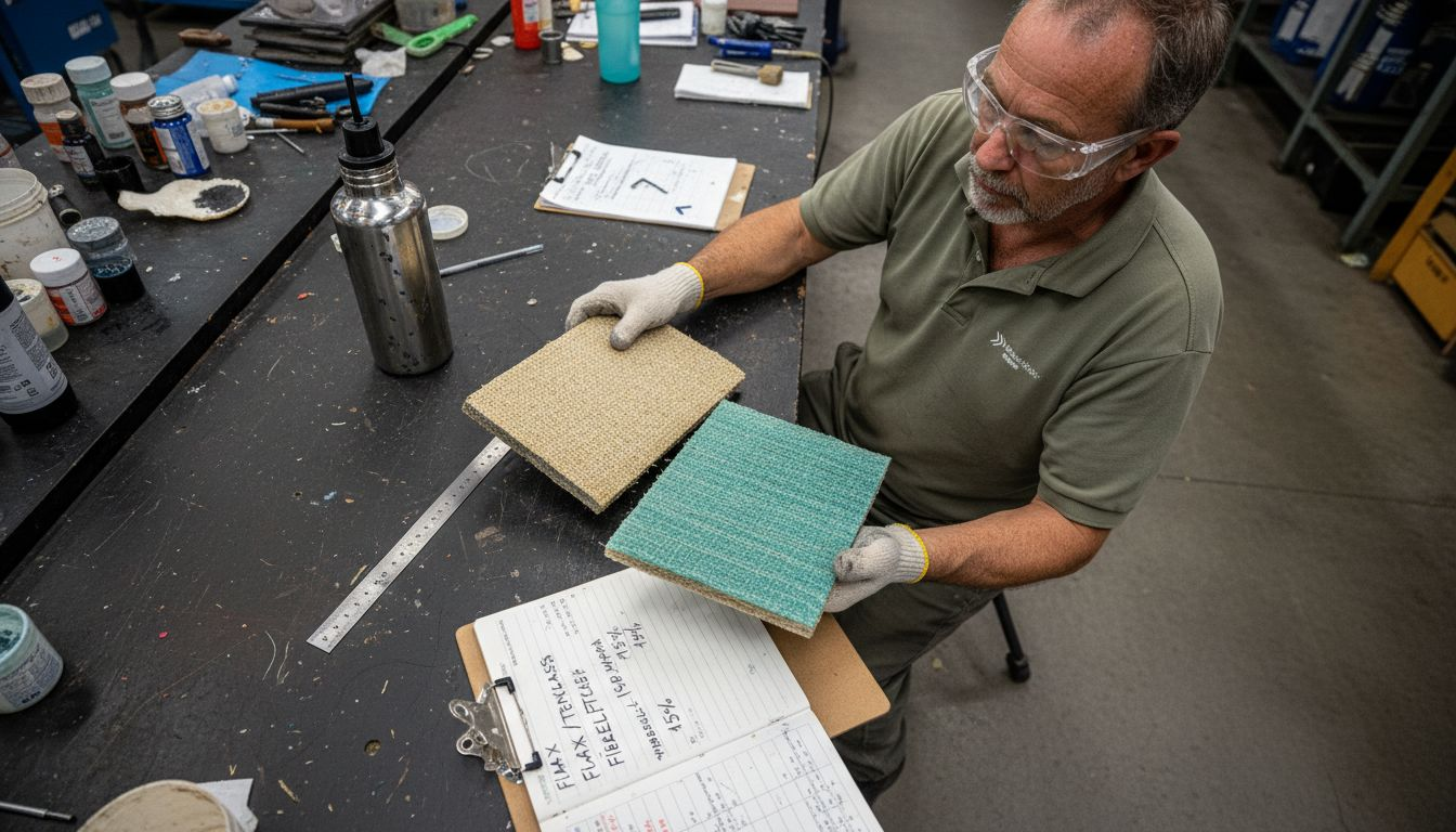 Engineer comparing eco-friendly yacht panels
