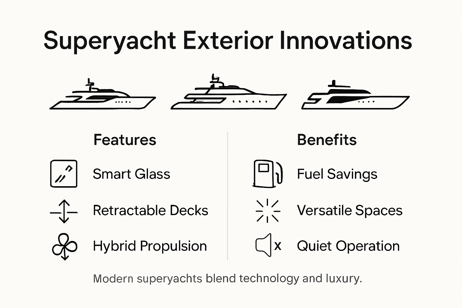 Infographic showing superyacht exterior design innovations