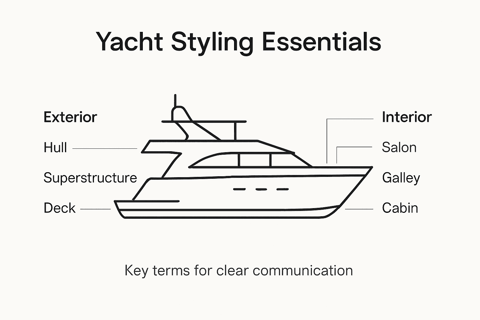 Infographic shows key yacht styling terms with parts labeled