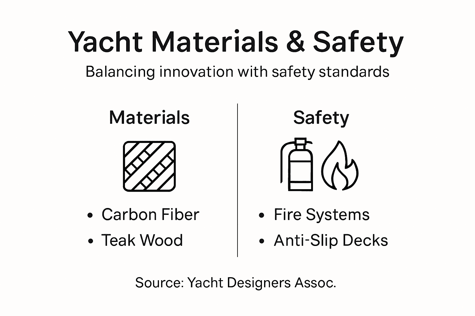 Infographic showing yacht materials and safety key points