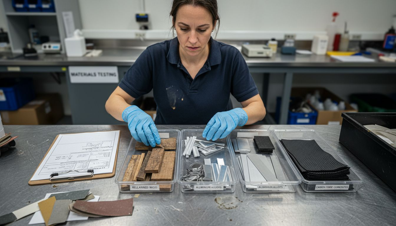 Engineer sorting yacht material samples