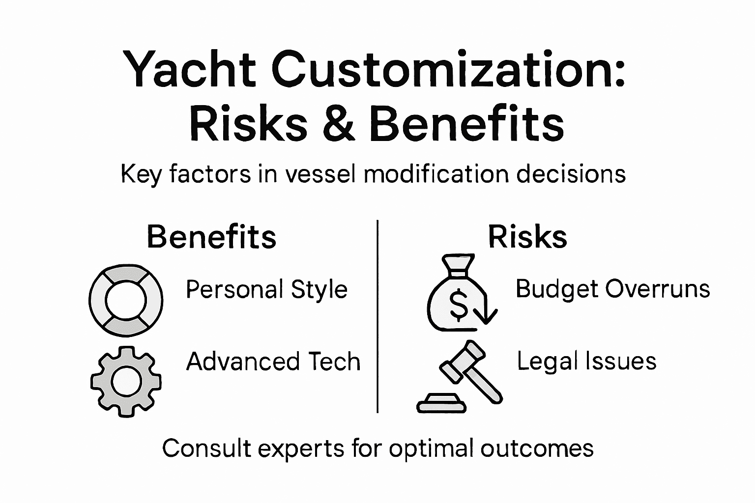 Infographic showing yacht customization risks and benefits