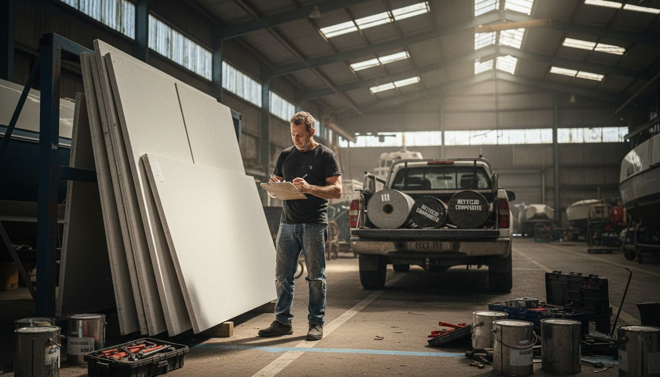 Worker examining sustainable yacht materials