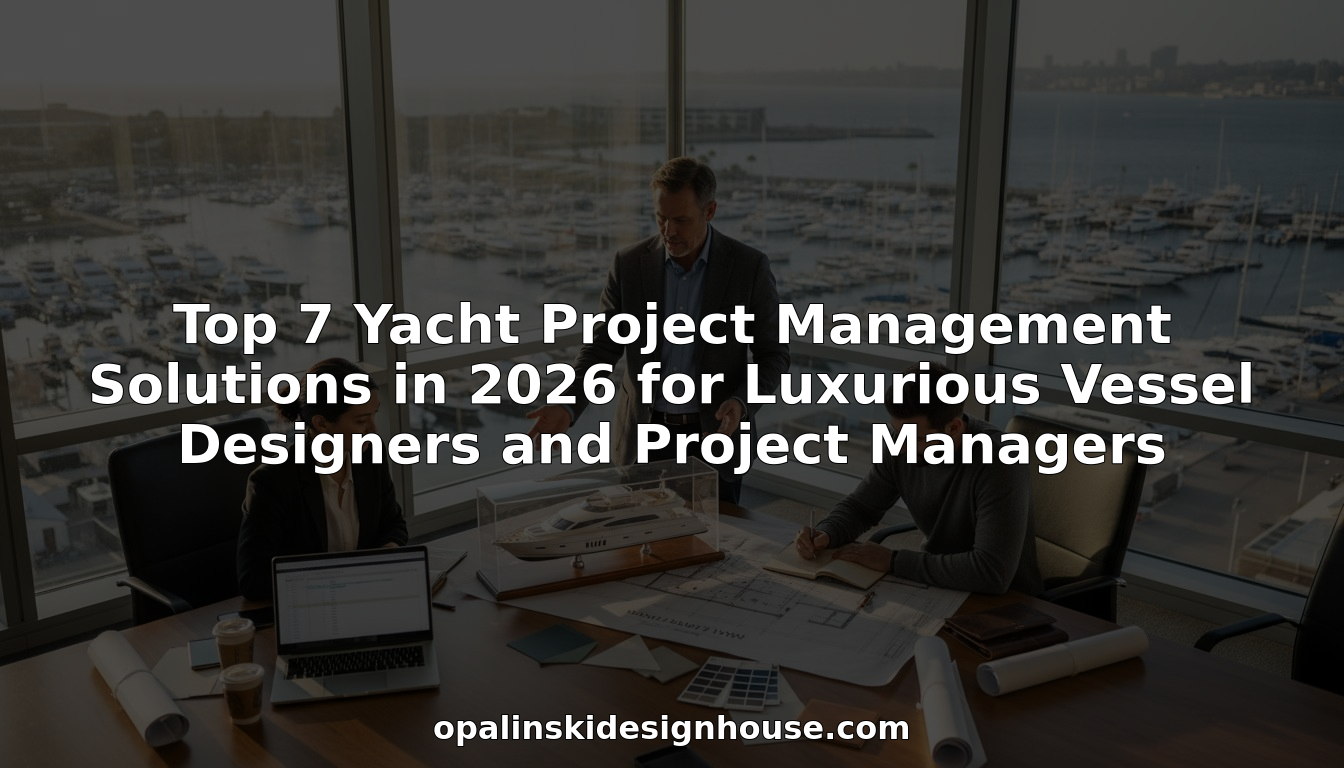 Yacht project managers collaborate overlooking marina