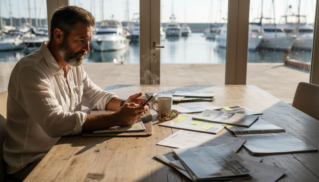 Man reviewing yacht portfolio documents
