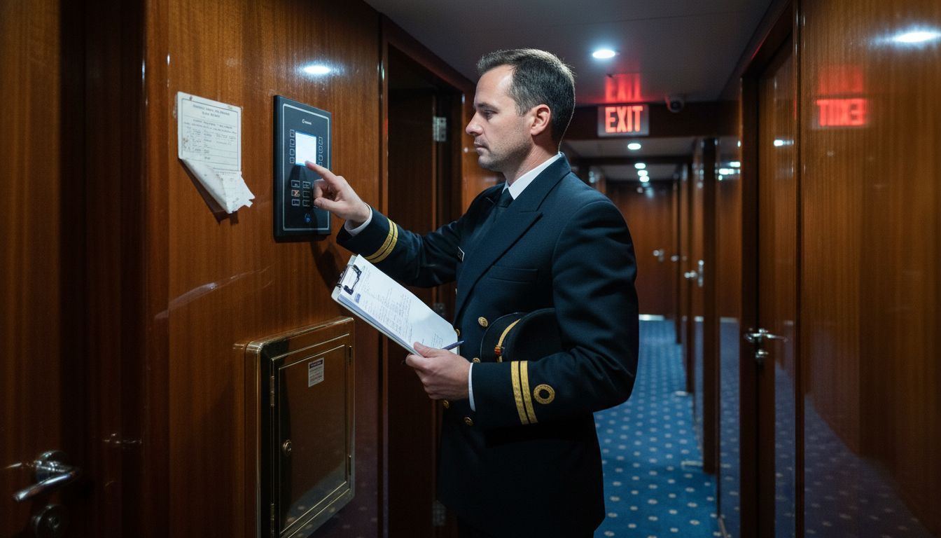 Yacht crew inspecting safety security system