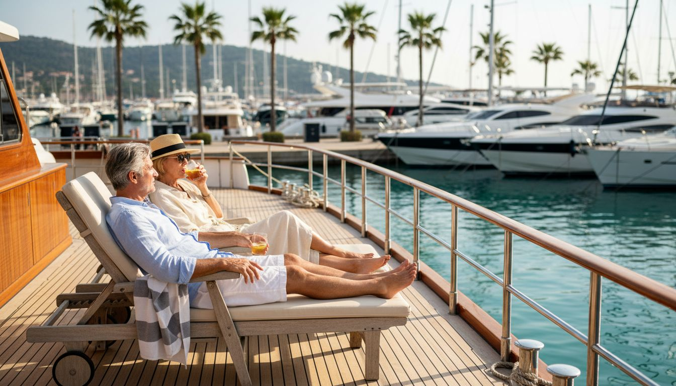 Couple relaxing on luxury yacht deck