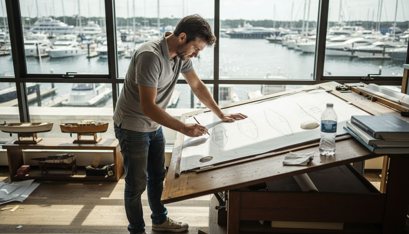 Yacht designer working in sunny studio