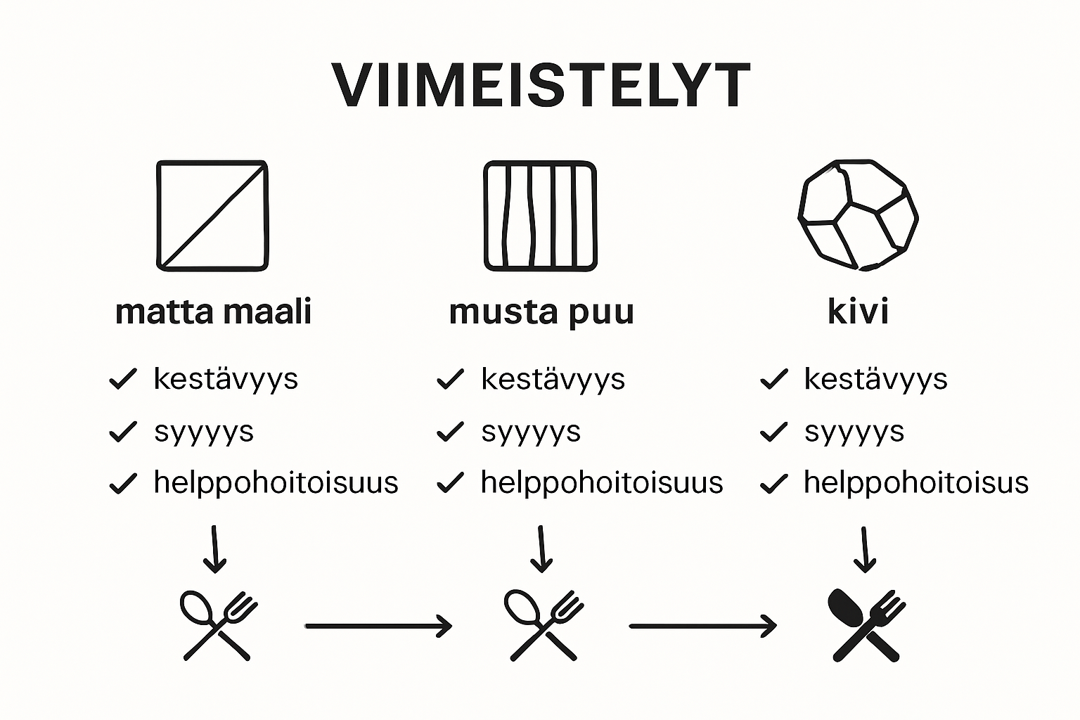 Infographic comparing black materials in interiors