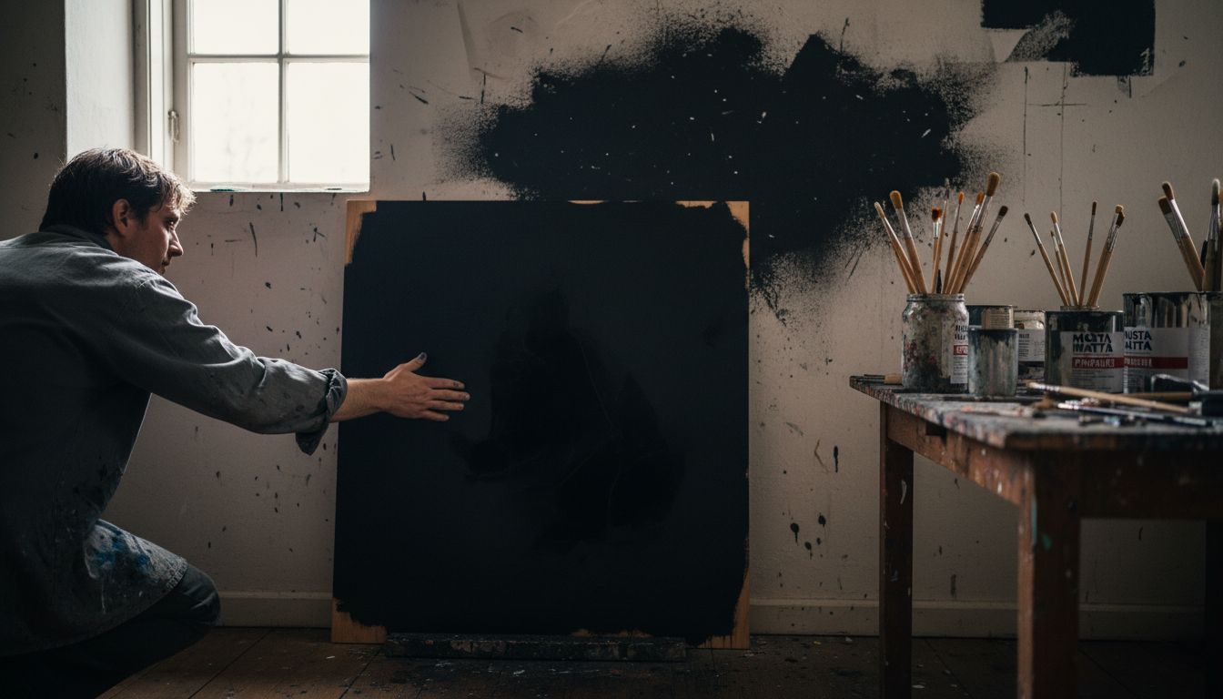 Käsi koskettaa Musou Black -maalilla käsiteltyä pintaa