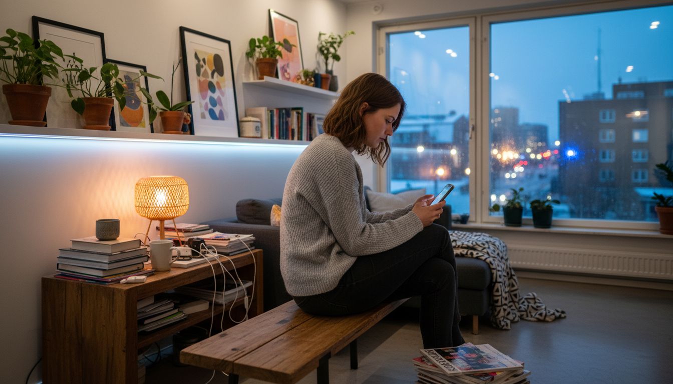 Olohuone, jossa valaistusratkaisuina on käytetty kolmea erilaista valotyyppiä