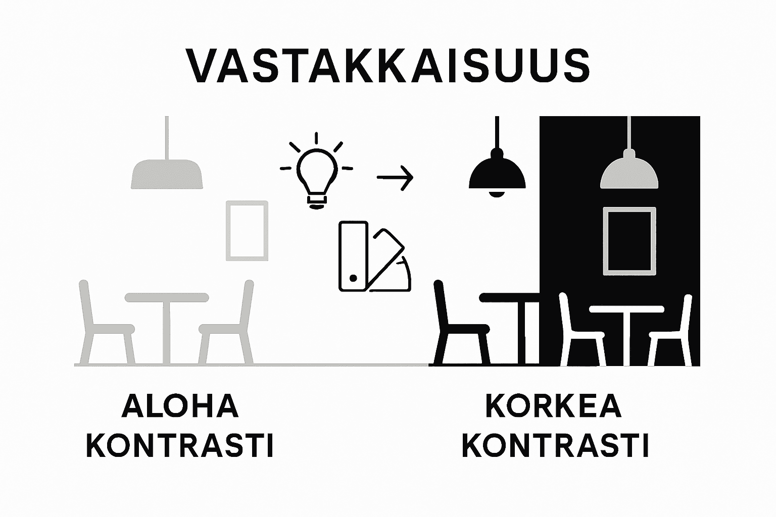 Havainnollistava kooste ravintolasuunnittelun visuaalisesta kontrastista