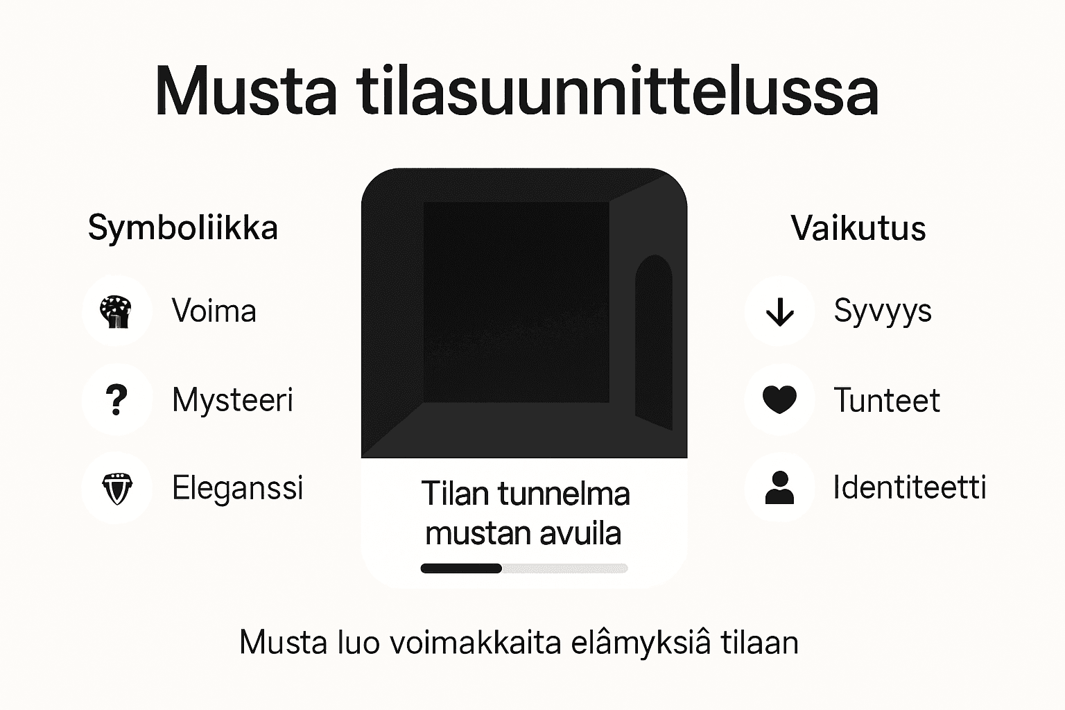 Mustan värin merkitys ja symboliikka sisustussuunnittelussa – infografiikka