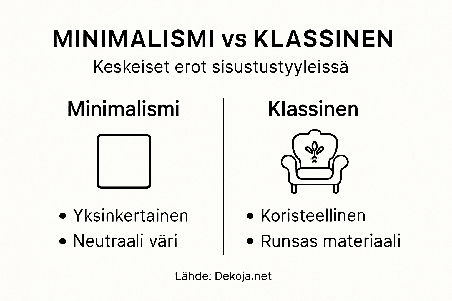 Infografiikka: minimalismin ja klassisen tyylin erot