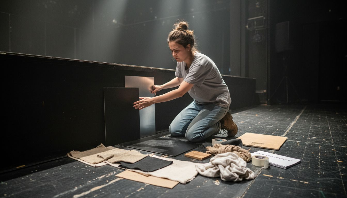 Suunnittelija testaa eri materiaalien kontrastia prototyyppivaiheessa.