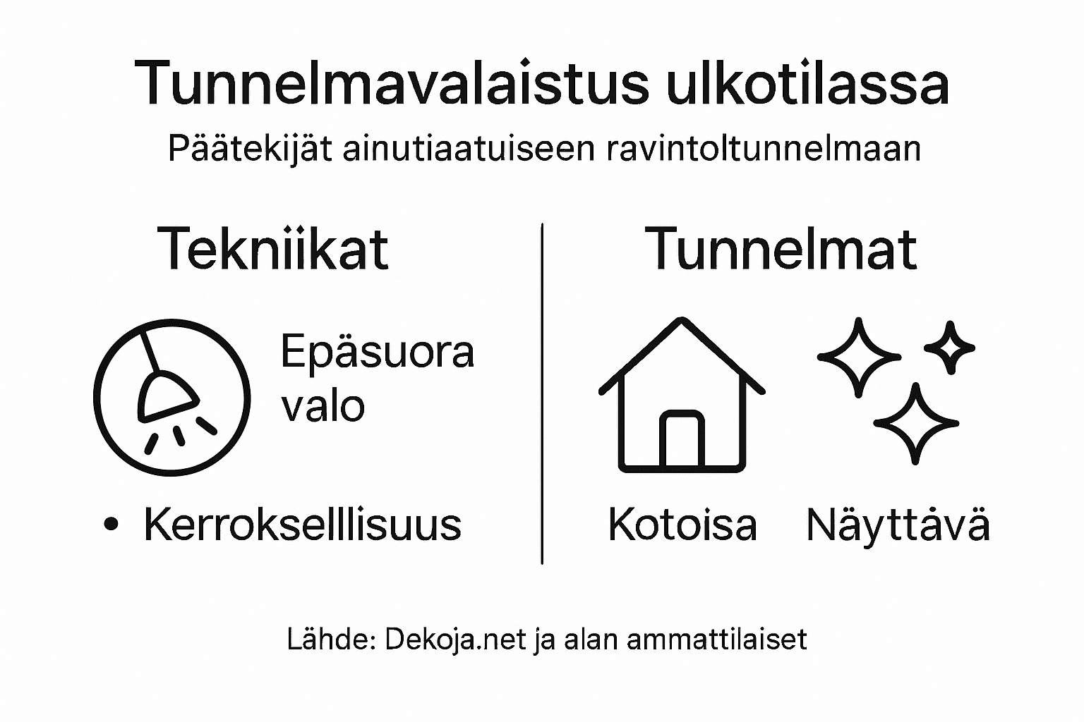 Infografiikka ulkovalaistuksen tunnelmaa luovista avainasioista