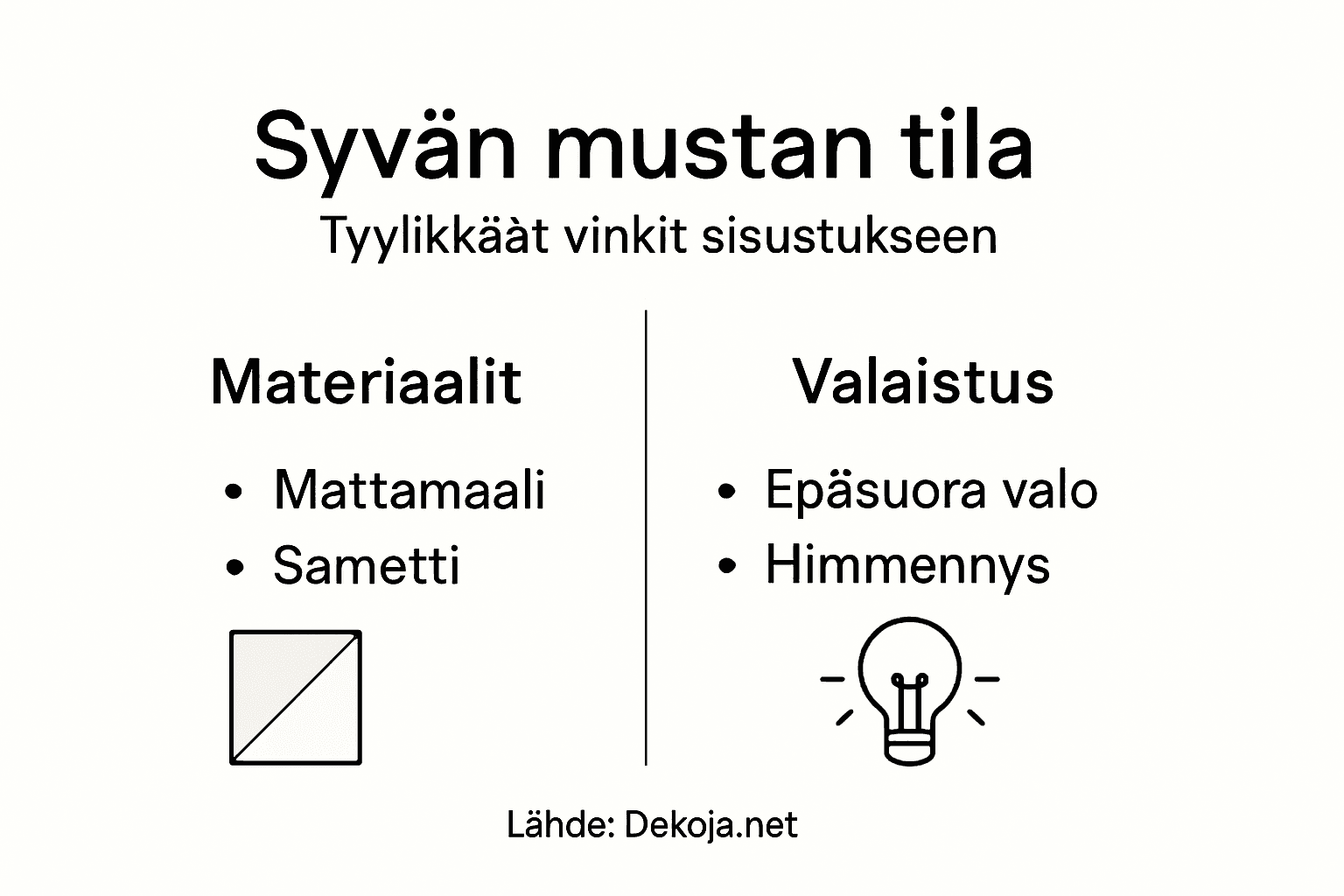 Inspiroiva infografiikka: parhaat vinkit syvän mustan sävyjen käyttöön sisustuksessa